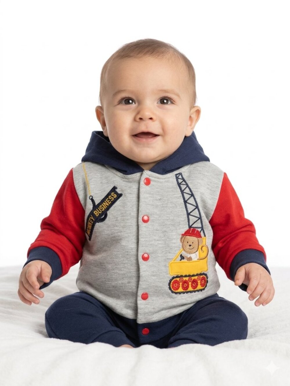 Boy's DUCK DUCK GOOSE Monkey Appliques Hooded Snap Jacket SIZE 3-6 MO
